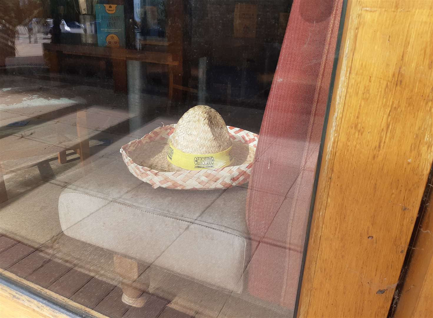 A solitary sombrero in the front window of Ashford's now-empty Chiquito
