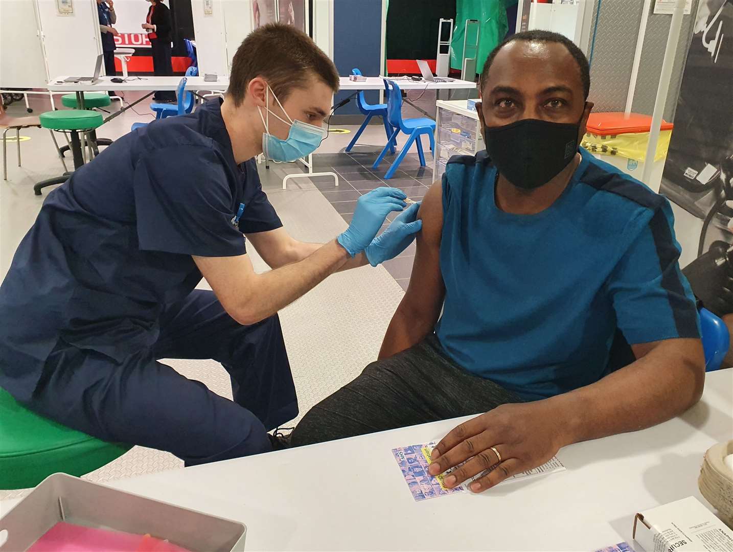 Dennis Valentine, from Hempstead, receiving his vaccination at the Medway mass vaccine centre