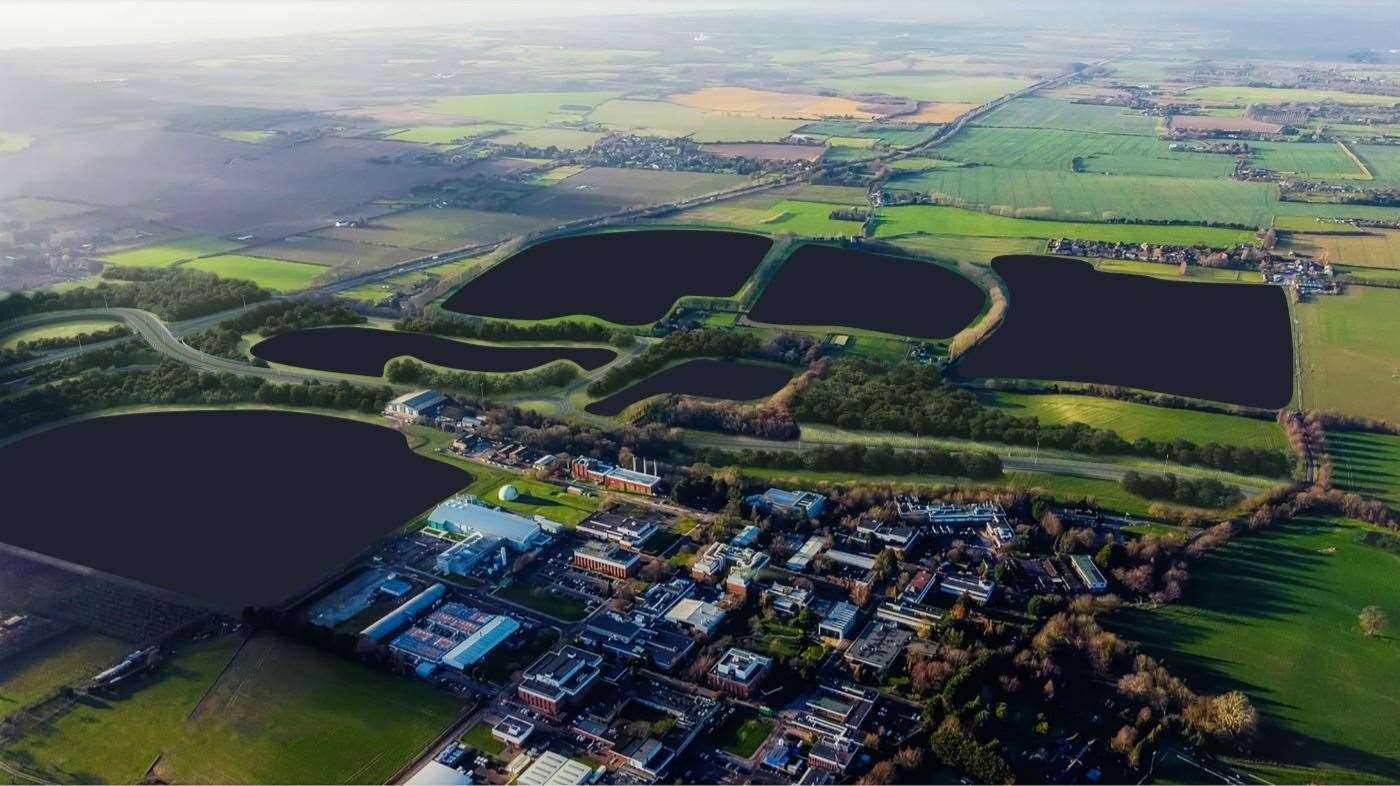 An aerial image of where Highsted Park garden village could be