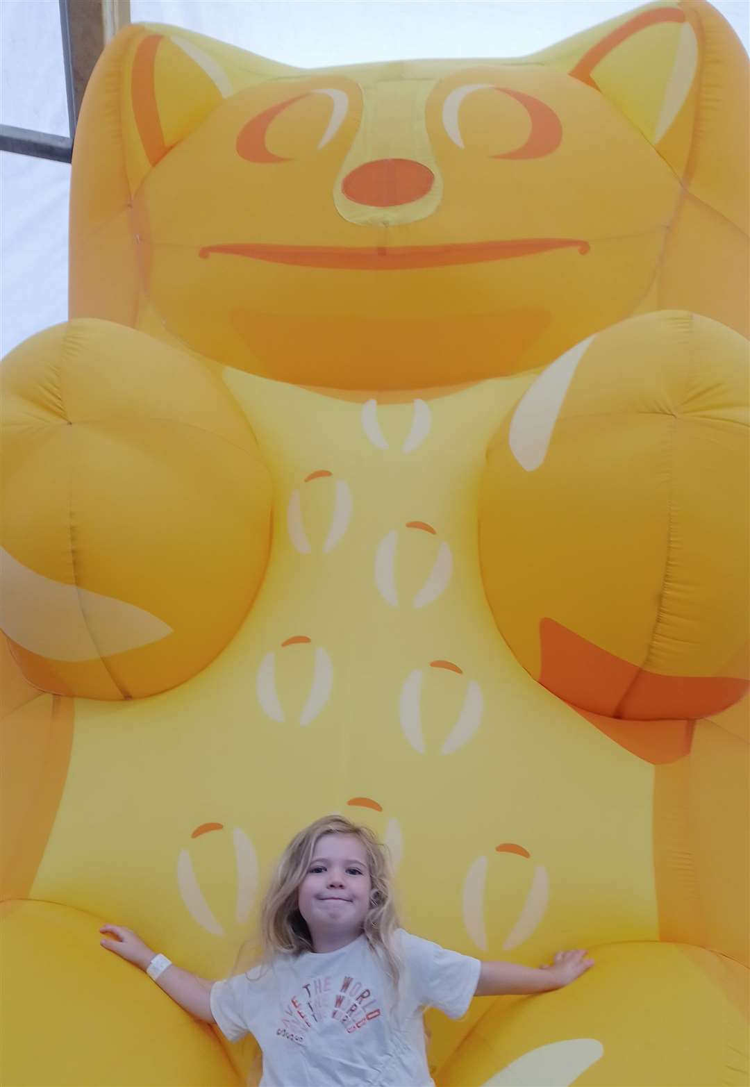 A quick bounce on the giant gummy bear while we were waiting