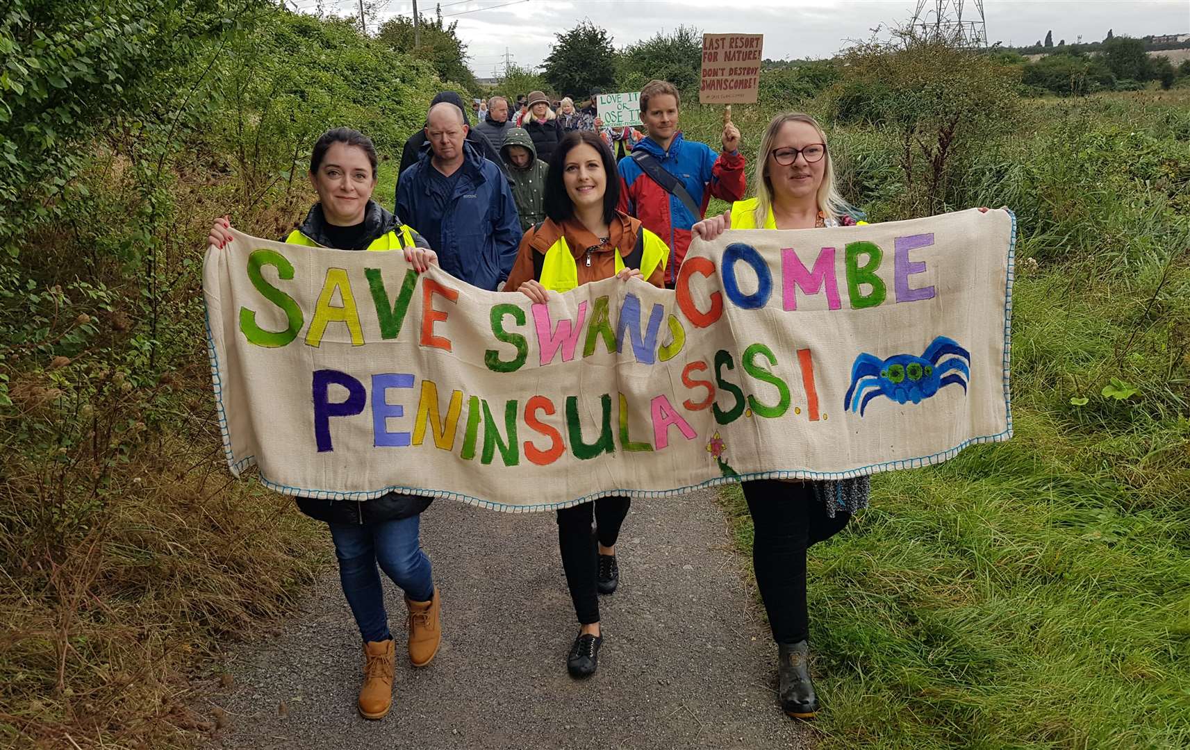 Campaigners protesting against plans to build a theme park on the Swanscombe Marshes. Photo: Save Swanscombe Peninsula