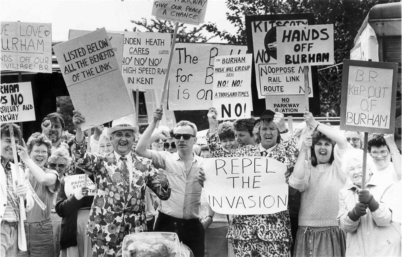 Burham residents in 1989 protest against the planned Channel Tunnel Rail Link route, which would run south of their village
