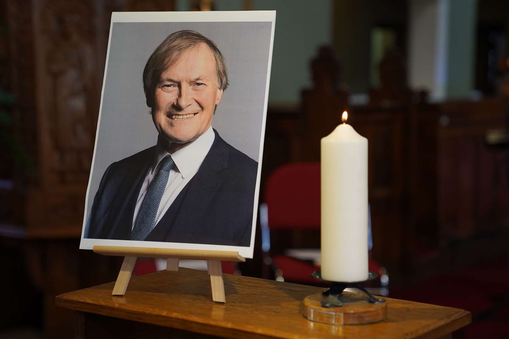 A vigil at St Michael & All Angels church in Leigh-on-Sea, Essex, for Conservative MP Sir David Amess (Kirsty O’Connor/PA)