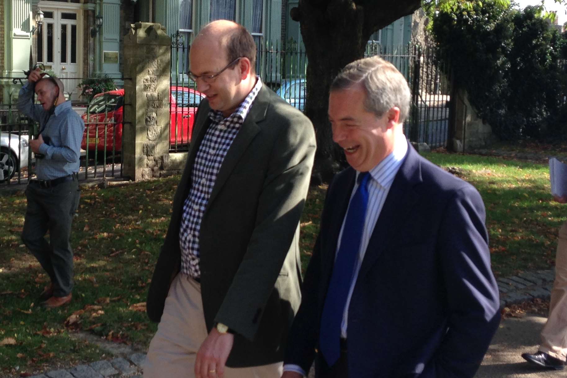 Mark Reckless with Nigel Farage in the Rochester Castle grounds