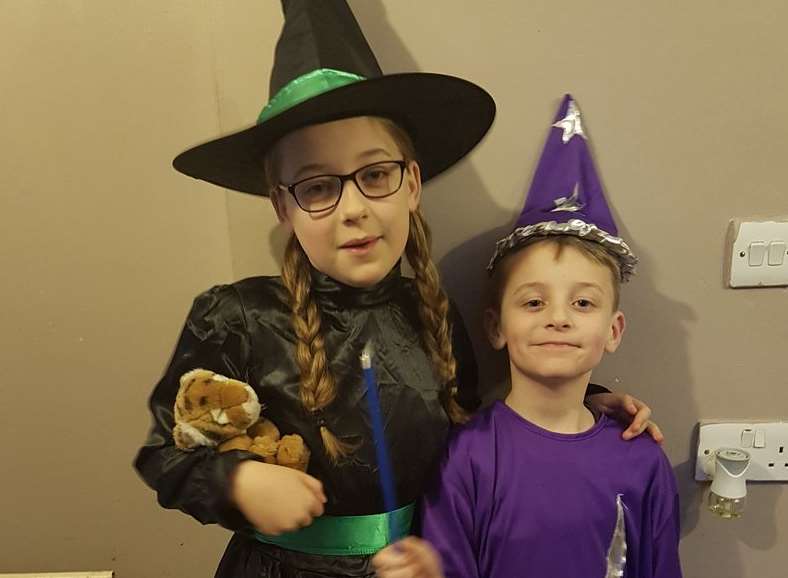 Chloe and Freddie Hickmott as the worst witch and merlin the wizard