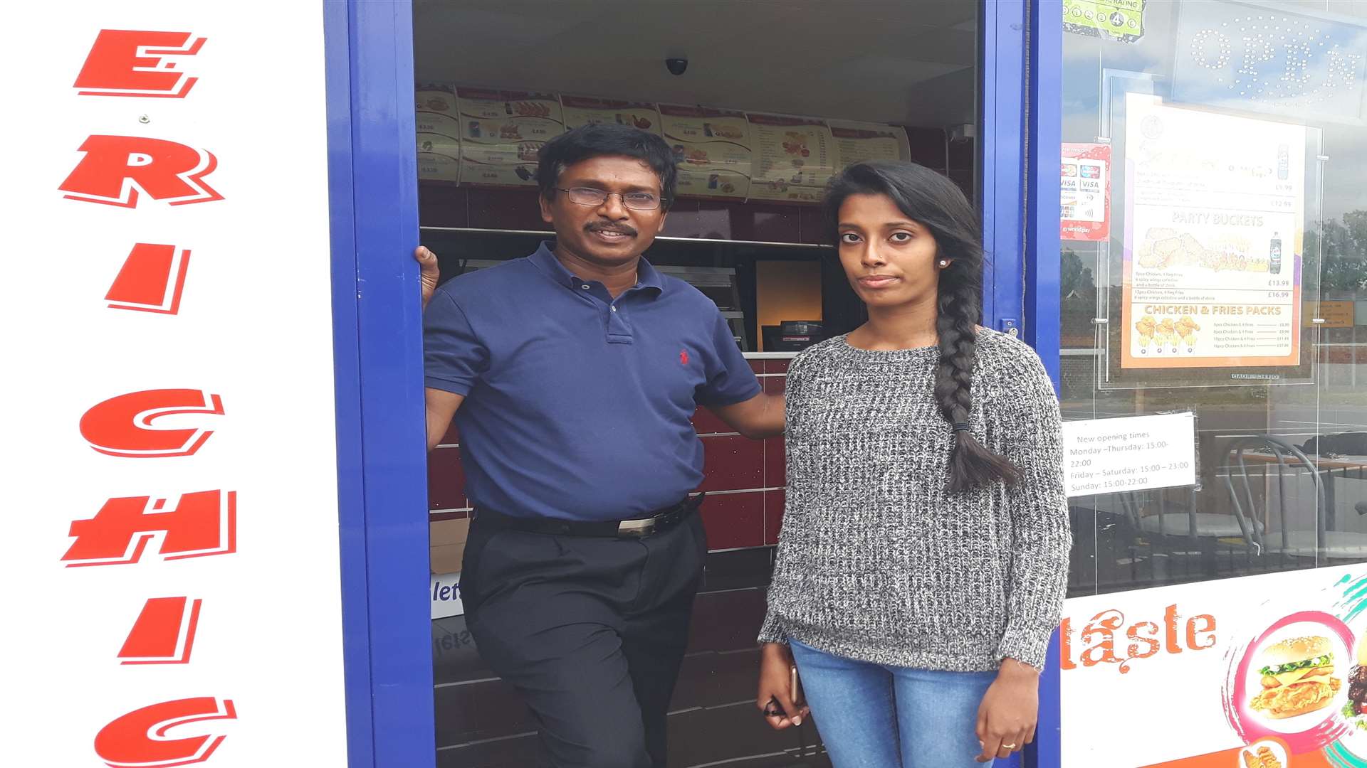 Arunthavachelvam Thiyagarajah with his daughter Thulasy at the Northfleet Fried Chicken shop