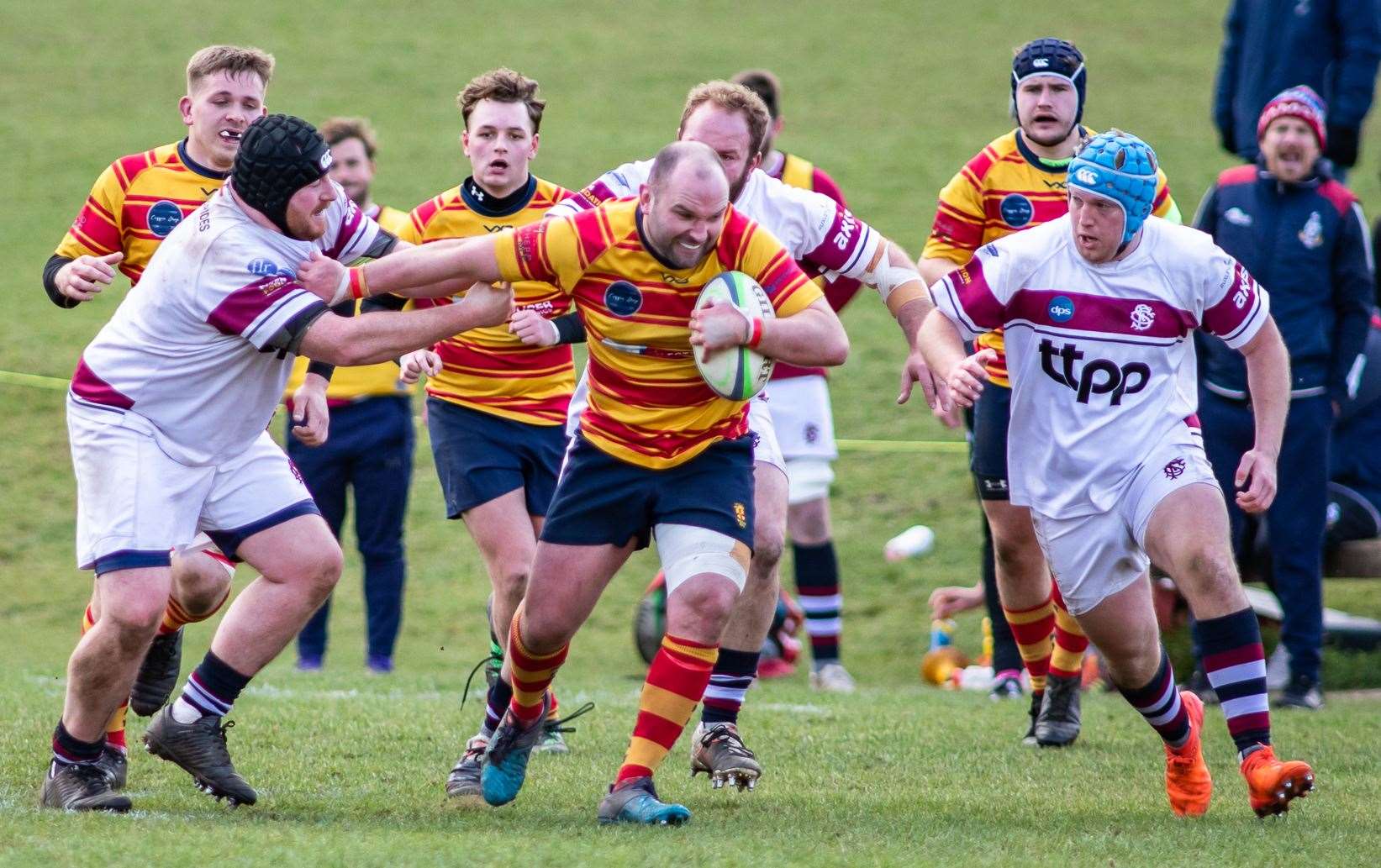 Medway captain Tom Beaumont pushes ahead against Sidcup with Harry Campbell, Will Purdy and Dan Jackson in support. Picture: Jake Miles Sports Photography