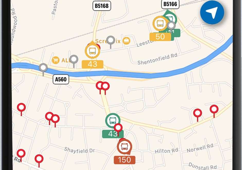 The app will indicate how busy buses are
