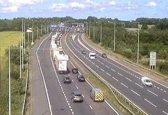 Traffic camera show queuing traffic on the M2 eastbound. Photo: Highway England. (12356185)