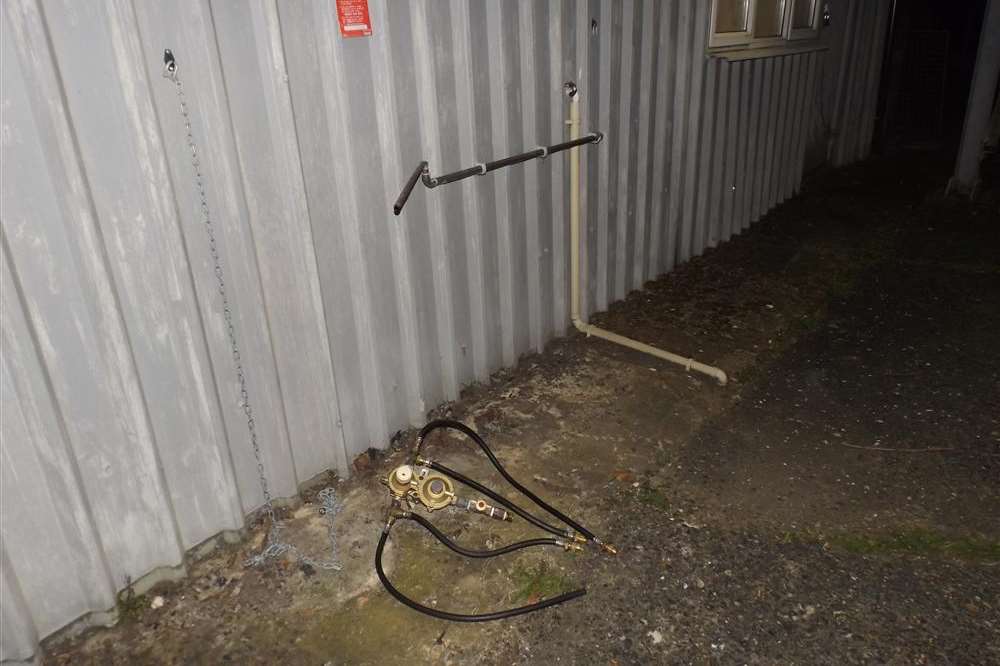 The gas piping left ripped-off by the thugs after their raid on the sea cadet unit