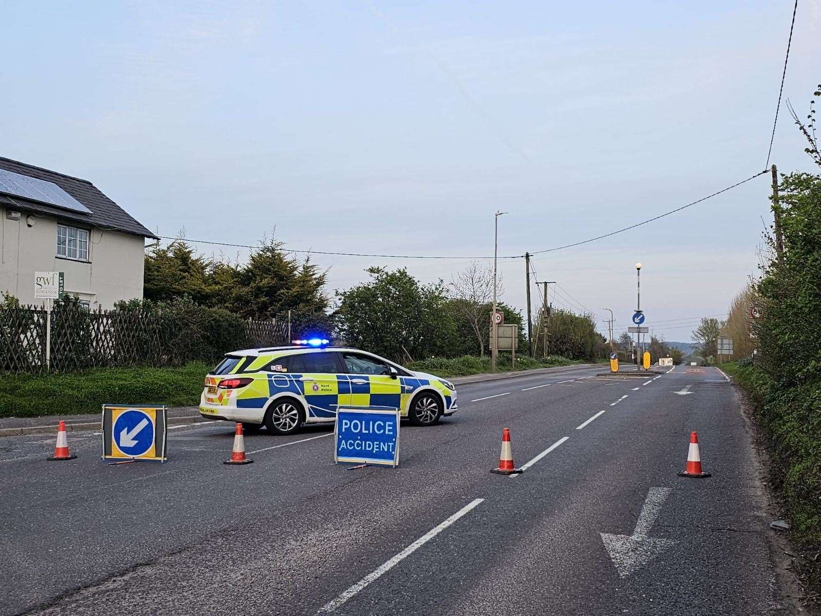 The A2 in Faversham is shut off near the junction with Love Lane