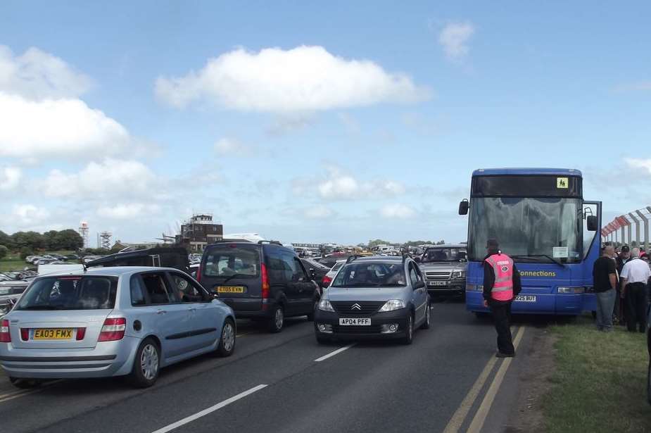 Marshalls try to direct traffic at the South East Airshow. Picture: Mike Pett