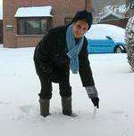 KM Group reporter Tricia Jamieson in six inches of snow at River.