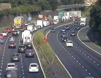 Traffic on the M20 coastbound between junctions 4 and 5. Picture: Highways England