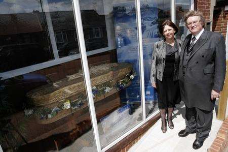 Funeral director Terry Allen's coffin display has provoked anger among neighbours