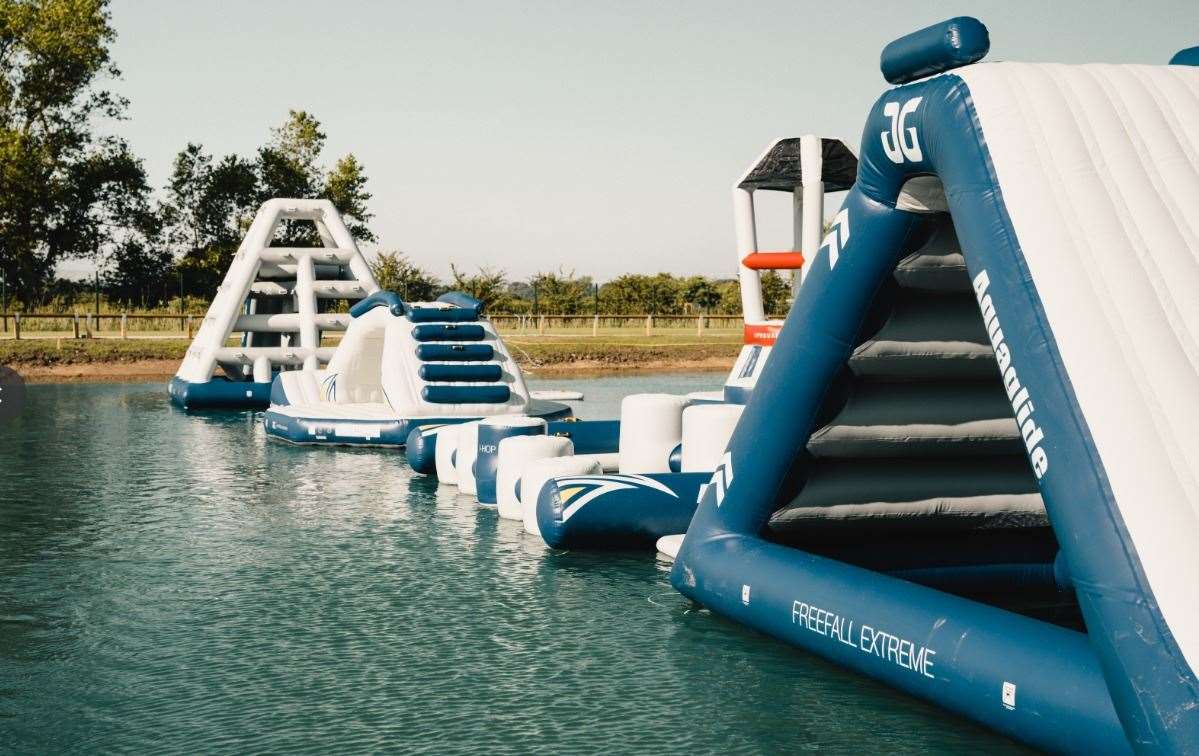 You can climb and slide in the new aqua park. Picture: Ryan Peacock
