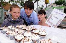 Enterprise cupcakes from left Ryan Phillips, 13, Rhys George, 18, and Hannah Basford, 15.