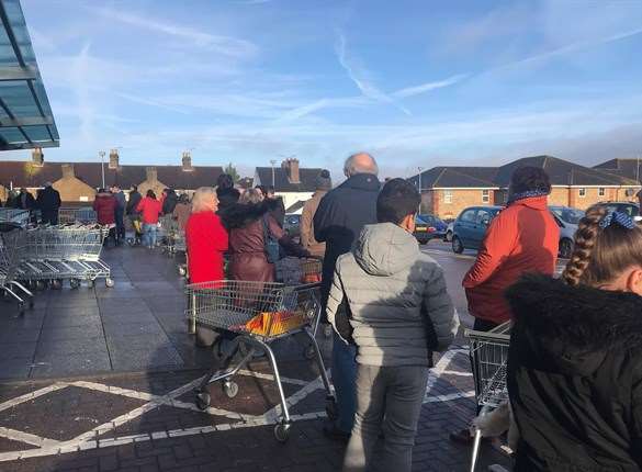 People queueing for water at Sittingbourne's Aldi. Picture: Amy Gambrill