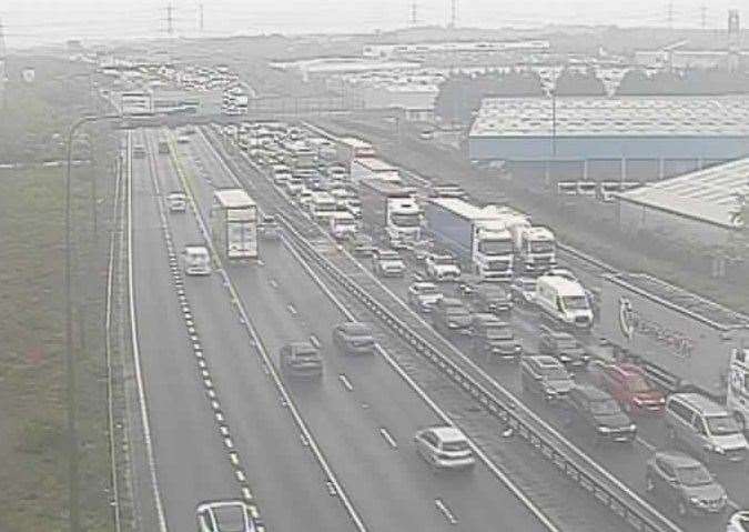 Traffic is queuing for six miles into Essex.
/p
pPicture: National Highways