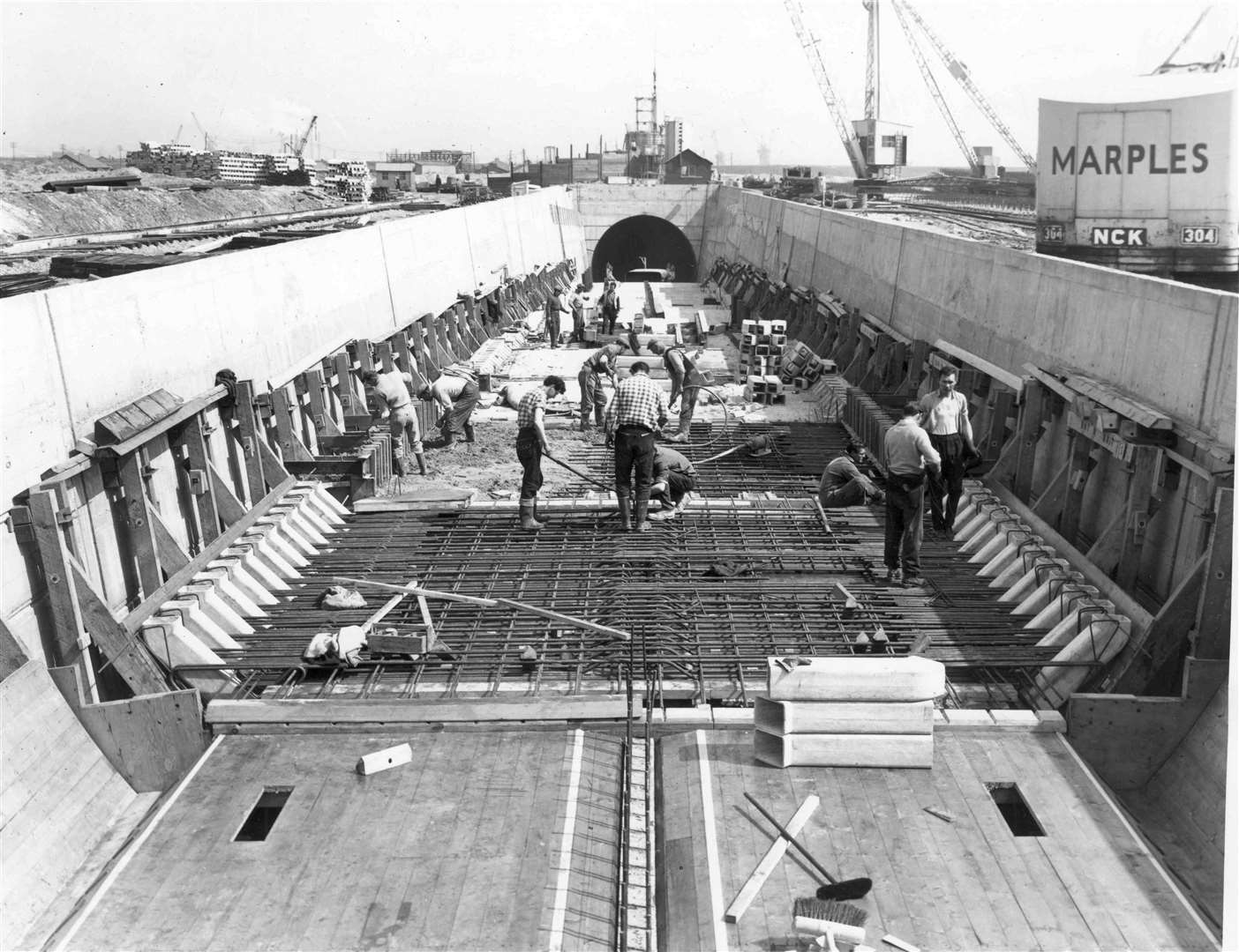 The Dartford Tunnel pictured under construction during the early stages of building in 1959. It opened to traffic four years later
