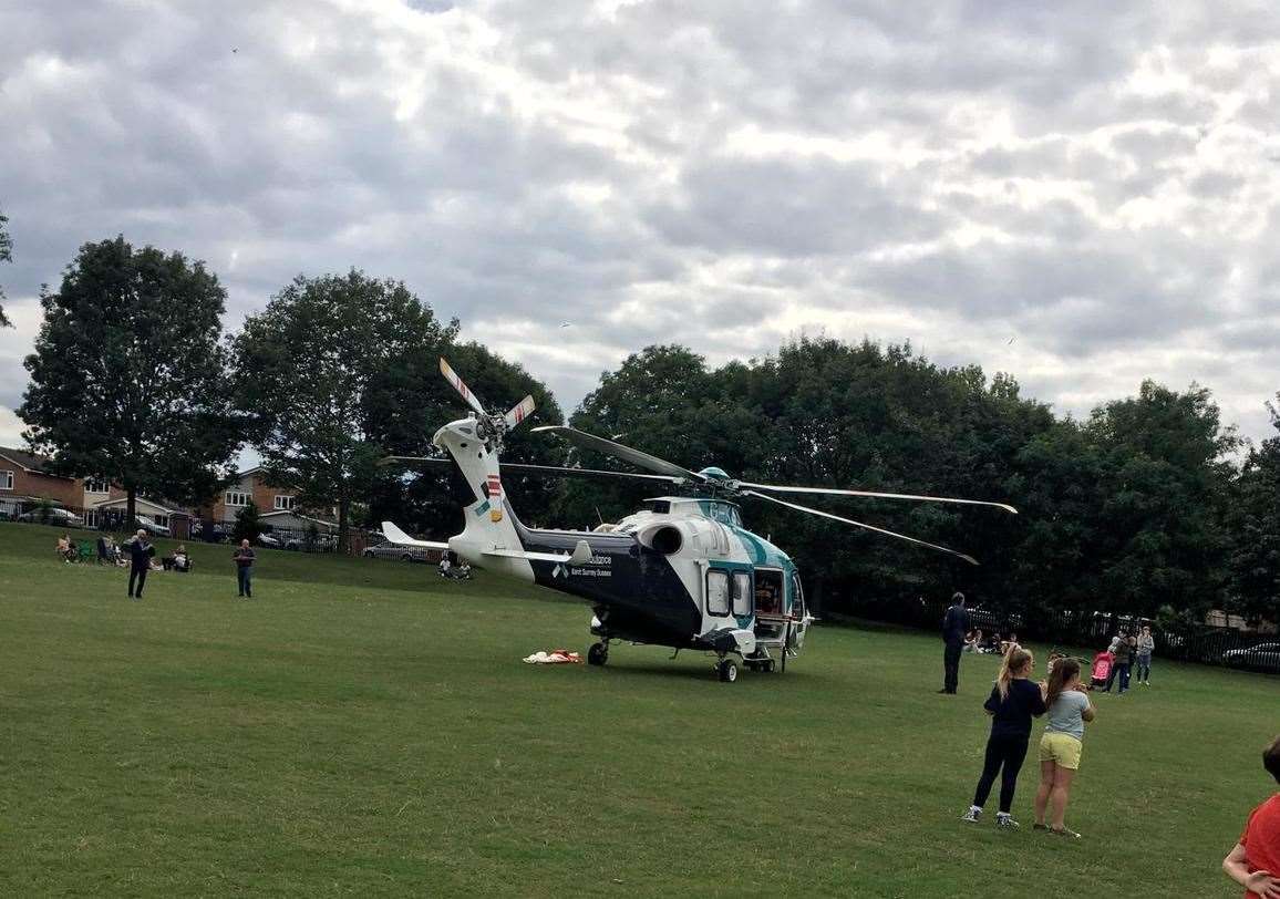 The air ambulance was called to Woodlands Park in Gravesend. Picture by George Daniels