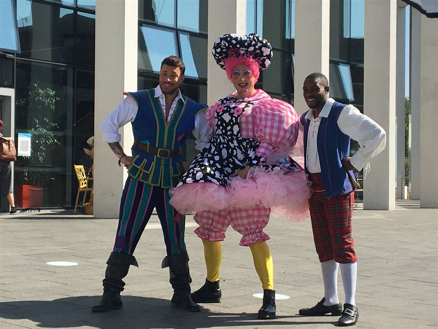 The cast of this year's panto Jack and the Beanstalk, outside the Marlowe Theatre