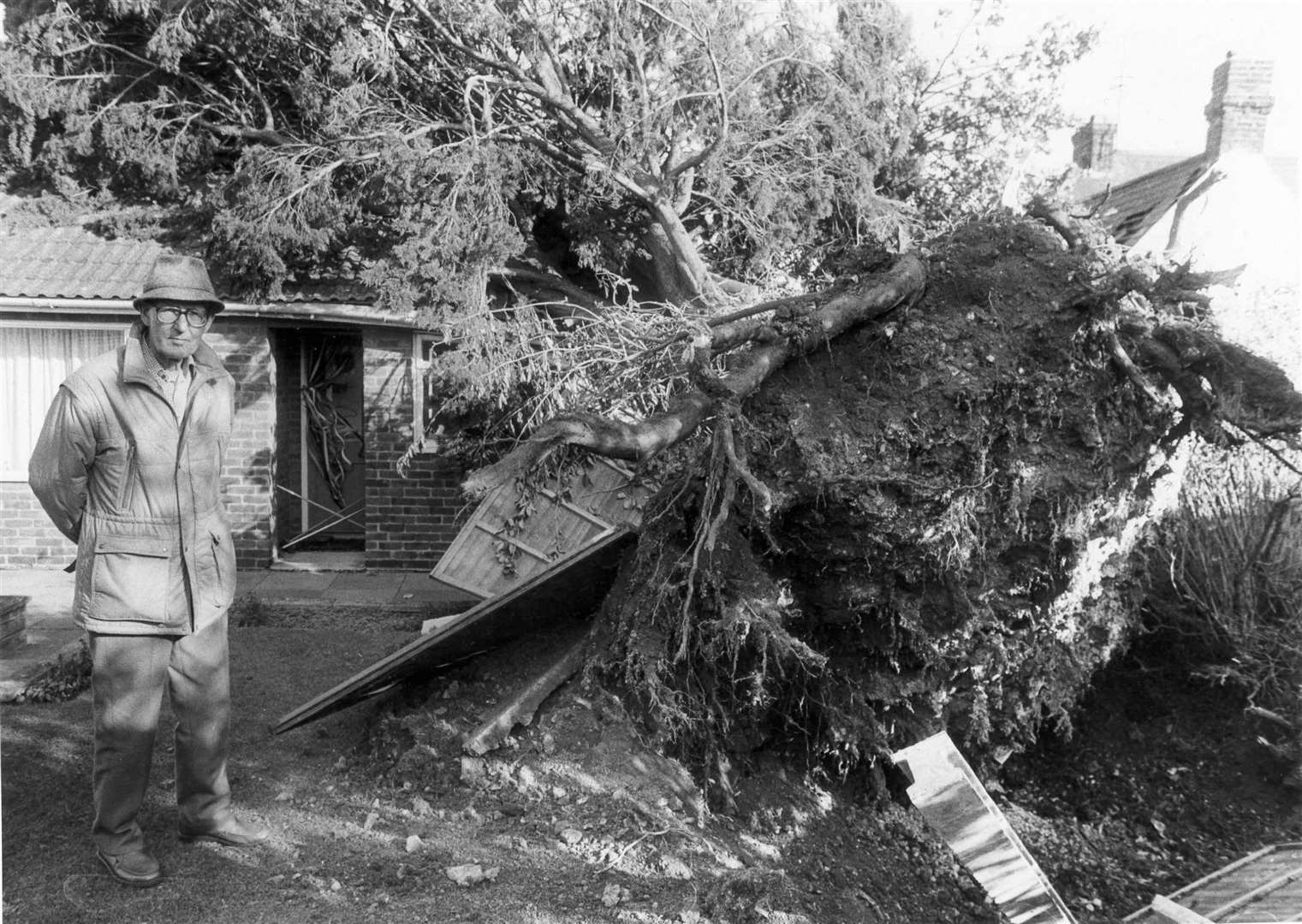 A tree was uprooted and collapsed on the home of retired head teacher Jon Boad, in Chicago Avenue, Gillingham