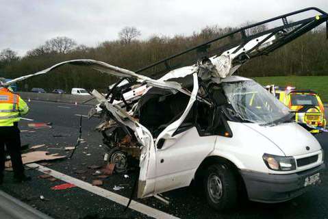 The van was also badly damaged in the crash. Picture: Surrey Police