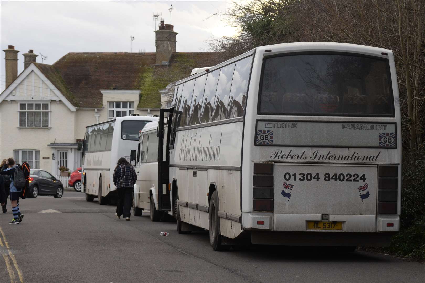 Coaches parked in Manwood Road near Sir Roger Manwood's School