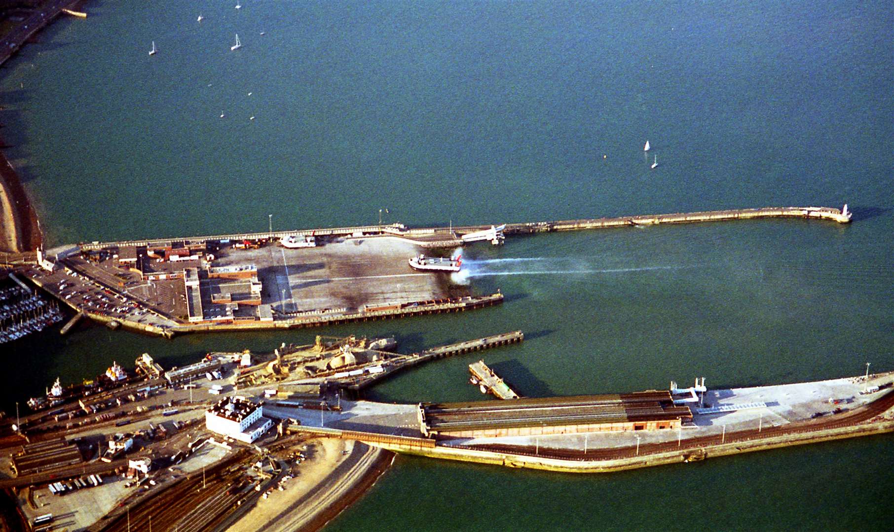 The Port of Dover’s Western Docks in 1997, with what appears to be a hovercraft pictured. Picture: Geoff Hall