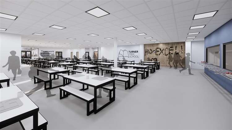 Artist's impression of the lunch hall - which looks similar to how it has turned out