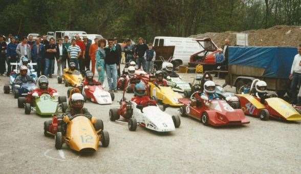 The Rochester Motor Club held races at Buckmore for years – this photo shows a colourful field in 1985