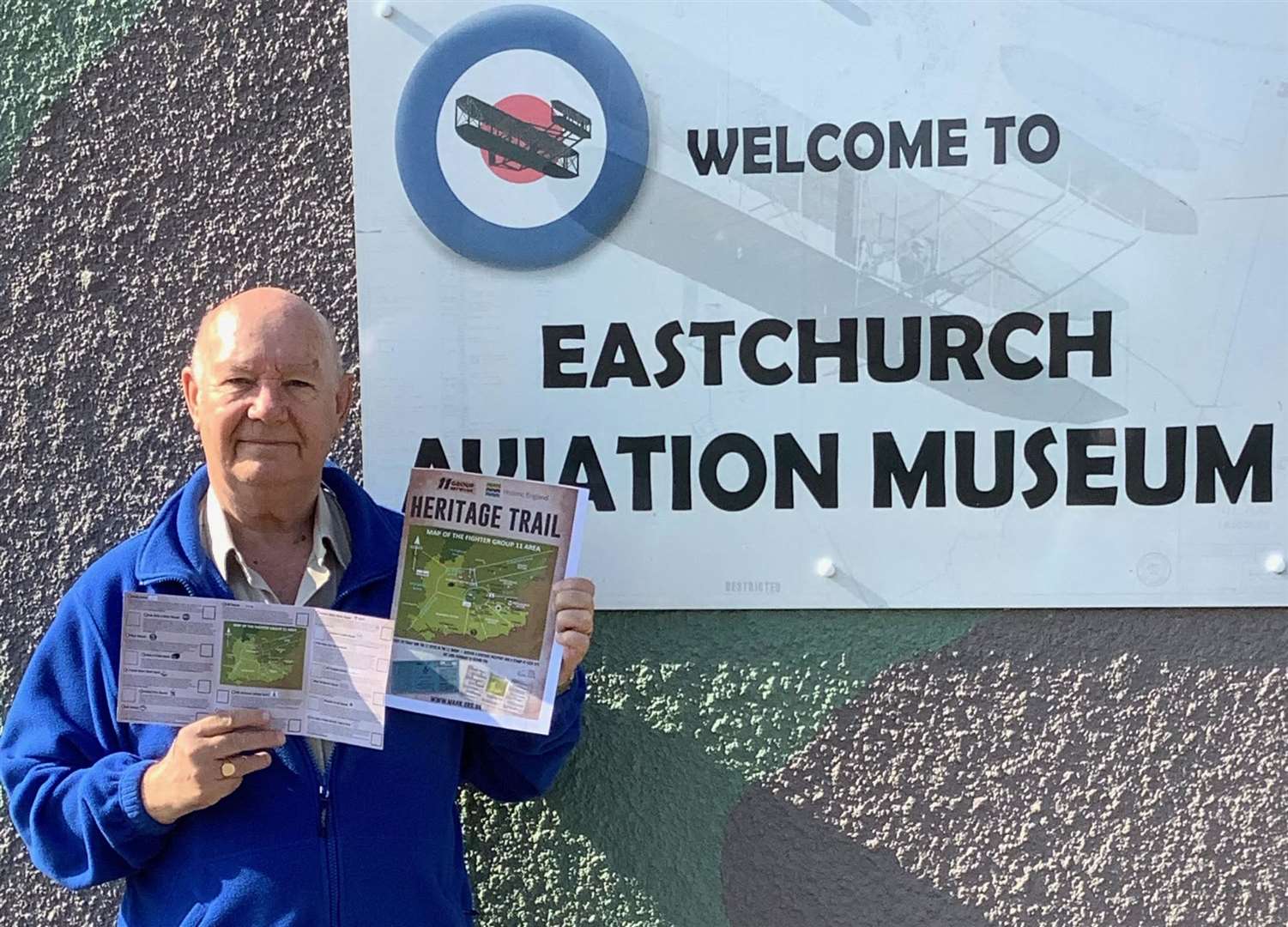 Eastchurch Aviation Museum manager Peter West displays the logbook and details of the new heritage trail. Picture: Gill West