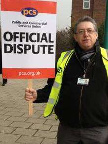 Roy Muller, the Public and Commercial Services Union representative at Canterbury Crown Court, on strike