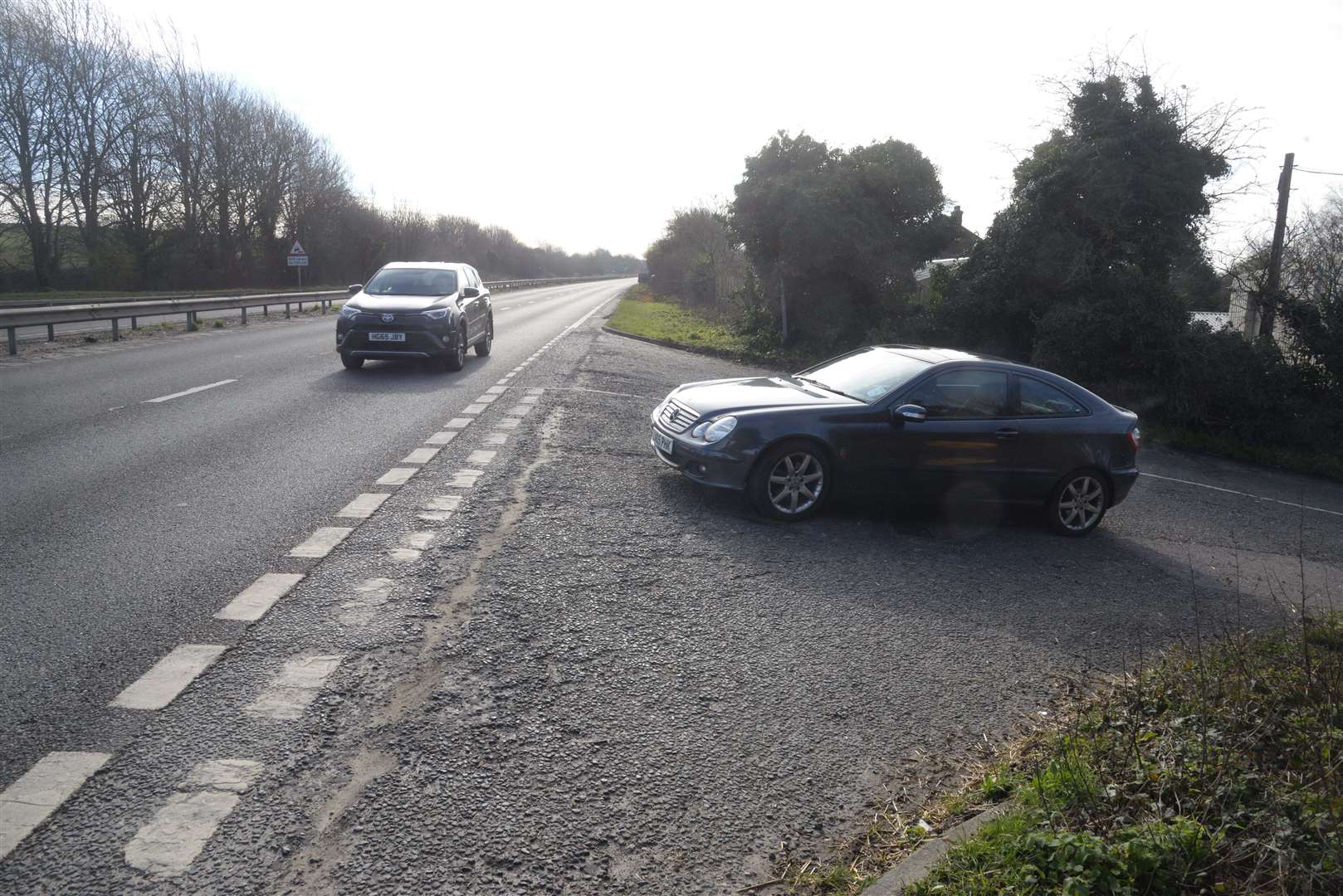 The "dangerous" junction from Out Elmstead Lane, Barham, onto the A2. Picture: Chris Davey