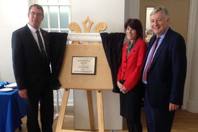 Cllr Mike Whiting, Angela McNab, chief executive of Kent and Medway NHS and Social Care Partnership Trust (KMPT), and Andrew Ling, chairman of KMPT, opening the new Upnor Ward