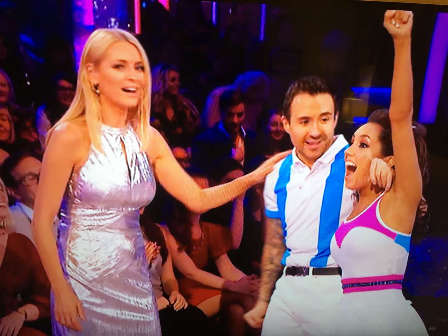 Tunbridge Wells table tennis player Will Bayley celebrating on BBC One's Strictly Come Dancing with Tess Daly