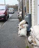 Sandbags being used in Bush Row, Aylesford