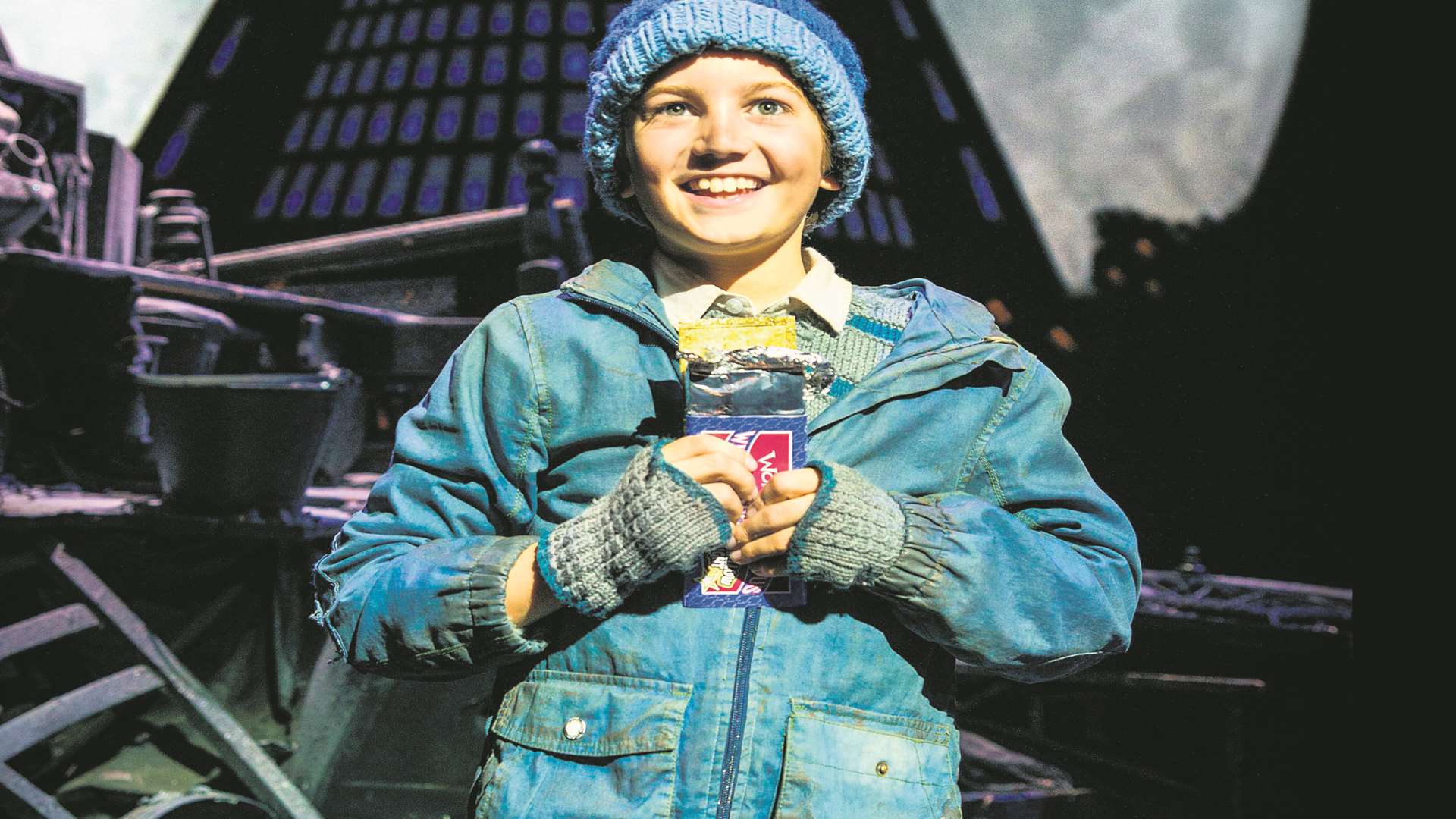 Oliver Finnegan as Charlie Bucket in the West End's Charlie and the Chocolate Factory
