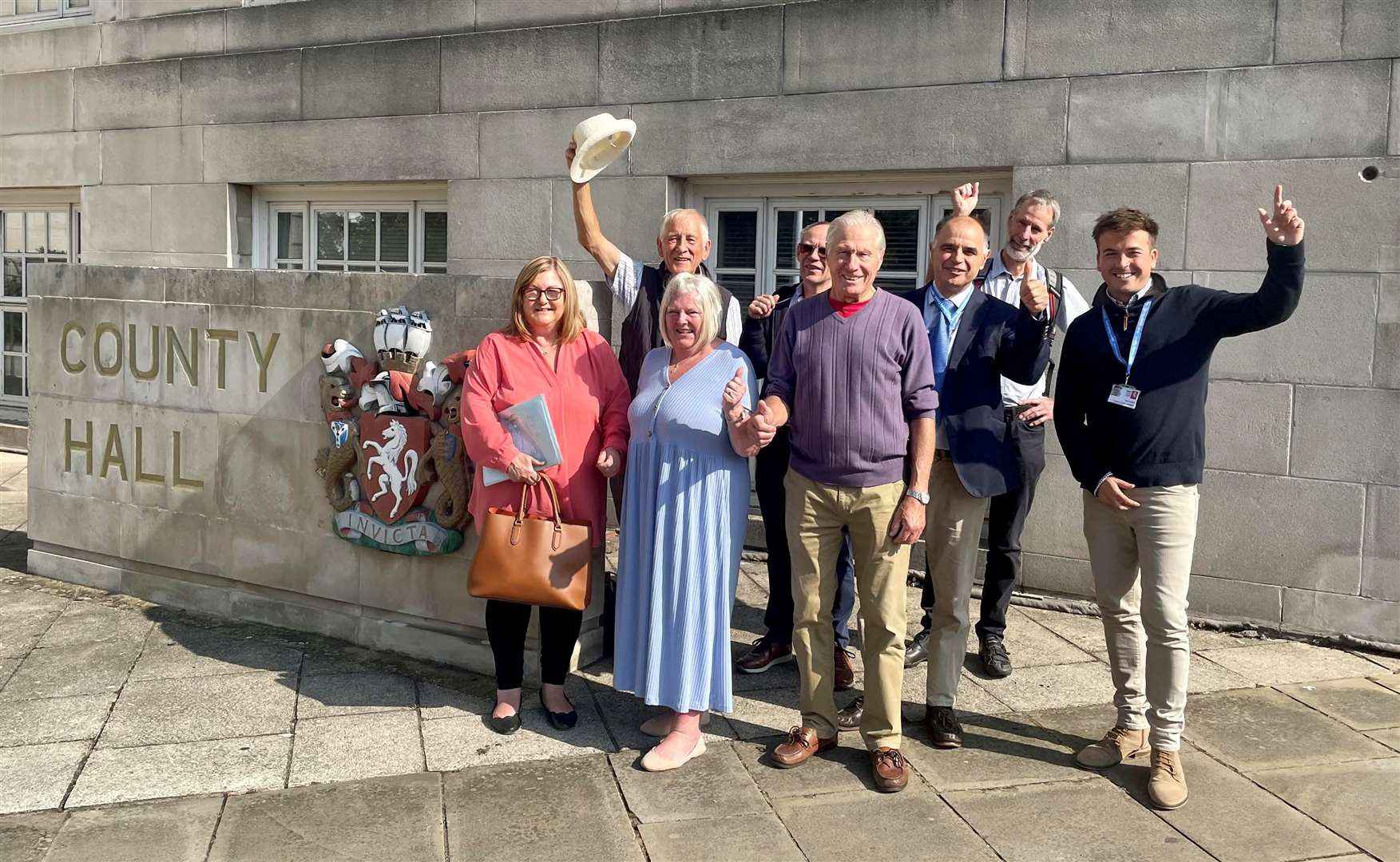 The village green campaigners after the meeting: from left, Alison Bundock, Keith Young, Lynne Lawrence, Mark Bundock, Peter Lawrence, Cllr Chris Passmore, Duncan Edwards, Cllr Tom Cannon
