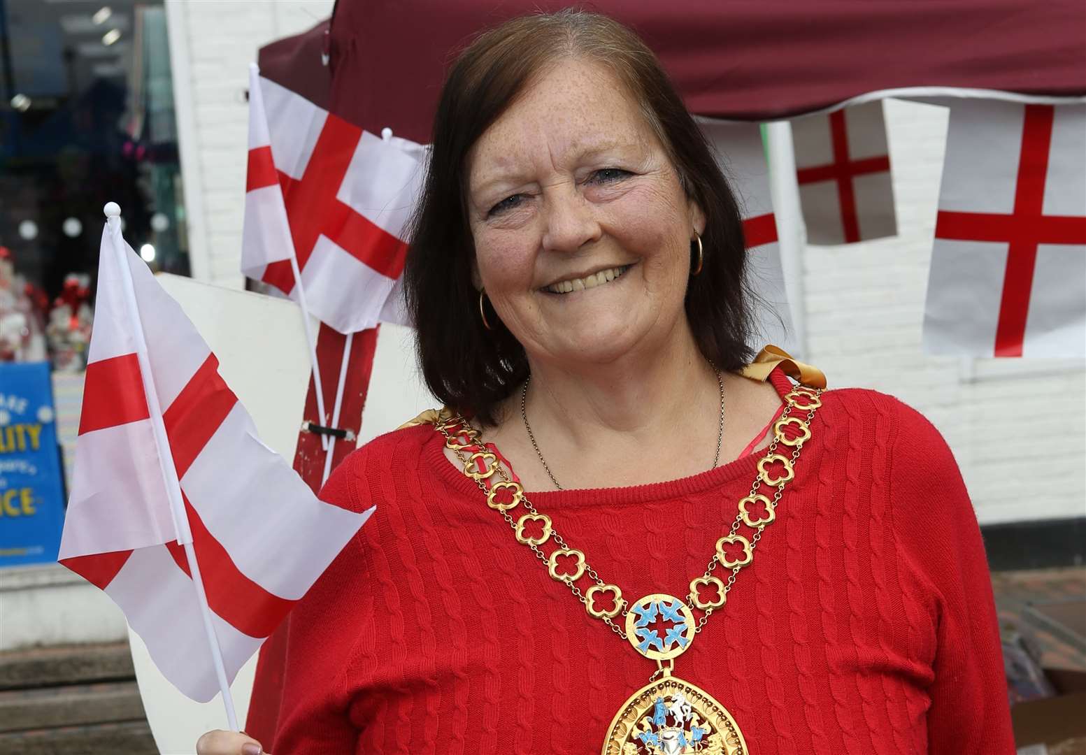 Former Mayor of Swale, Cllr Lesley Ingham, at an event to celebrate St George's Day in Sittingbourne High Street in 2017