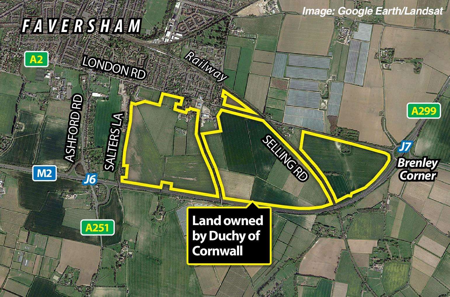 Land owned by the Duchy of Cornwall on the outskirts of Faversham