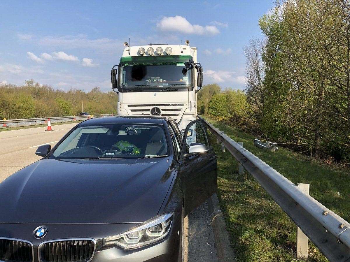 The officer joked this HGV driver was trying to look in his boot on the M20. Picture: Kent Police RPU