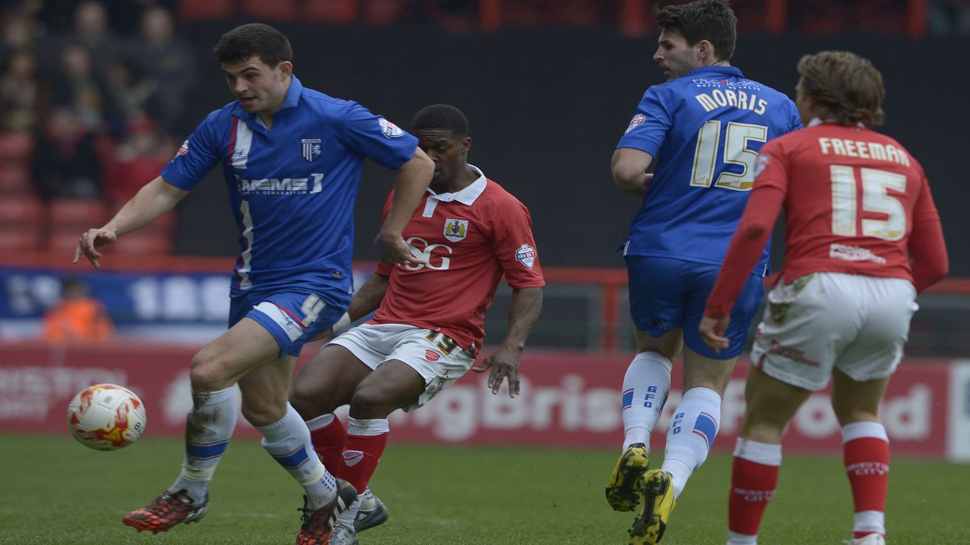 John Egan looks to get Gills on the front foot against Bristol City Picture: Barry Goodwin