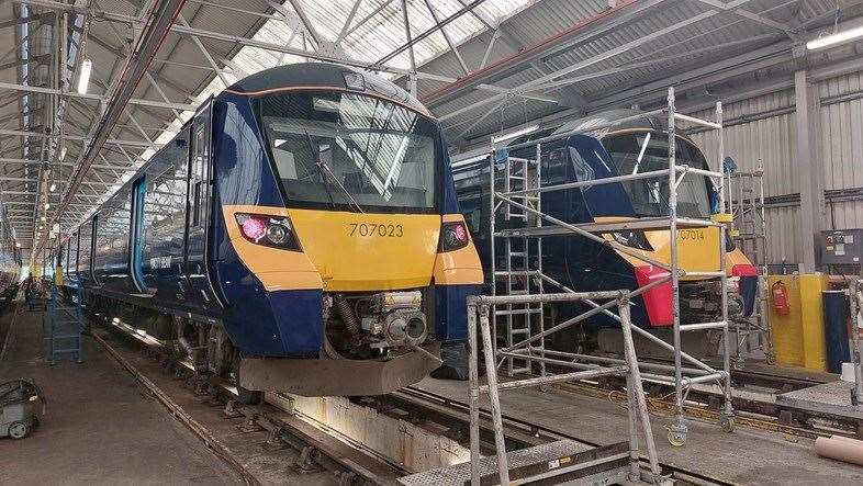 The Class 707 City Beam trains being prepared for service at Gillingham train maintenance depot. Picture: Southeastern