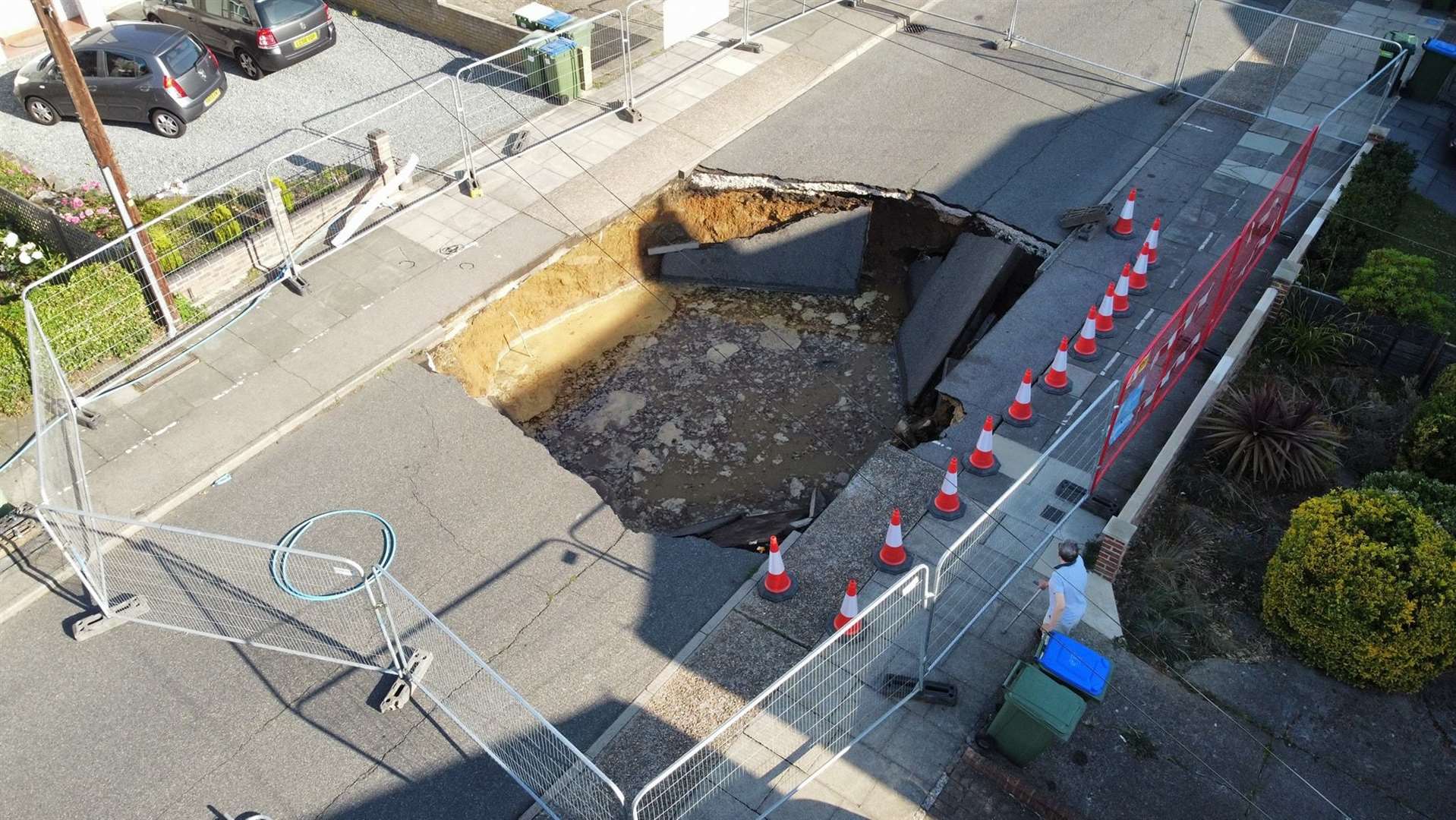 A huge sinkhole has opened up in the middle of the street in Martens Avenue, Bexleyheath. Photo: Mike Stevens