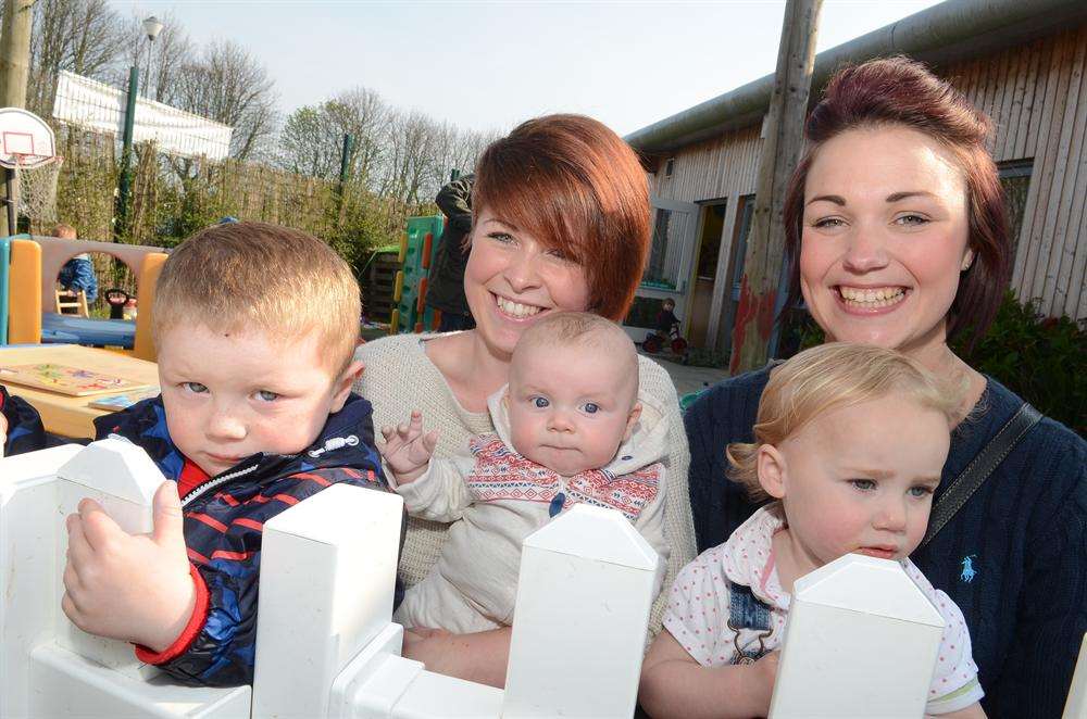 Jordan Westbury and Clare Hyland with their children at Avenue nursery for Mother's Day