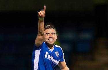 Olly Lee celebrates putting Gillingham 2-0 up from the penalty spot Picture: Ady Kerry (27962622)