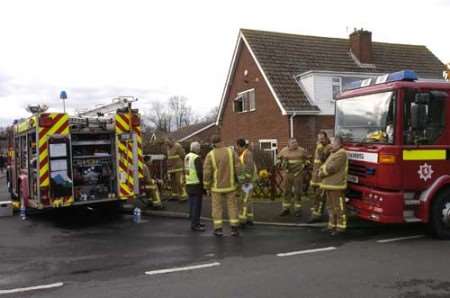 Firefighters at the scene on Saturday. Picture: NICK JOHNSON