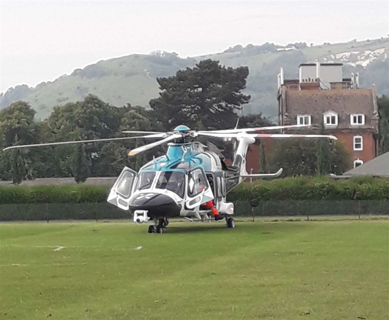 The air ambulance landed in Folkestone's Radnor Park. Picture: Liam Smith